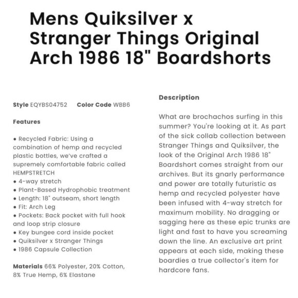 Quiksilver x Stranger Thing Men Size 40 Original Arch 1986 Board Shorts 18” NWT - Picture 5 of 12